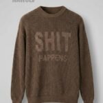 Erkek Relaxed Fit Yıkamalı Örme Kazak Pamuk Kahve