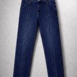 Çift Şerili Baggy Kot Pantolon Koyu Mavi