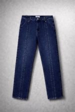 Çift Şerili Baggy Kot Pantolon Koyu Mavi