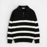 Çizgili Triko Polo Kazak